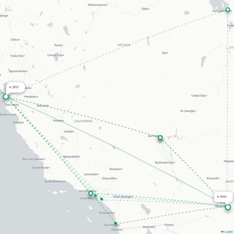 SFO - PHX route map