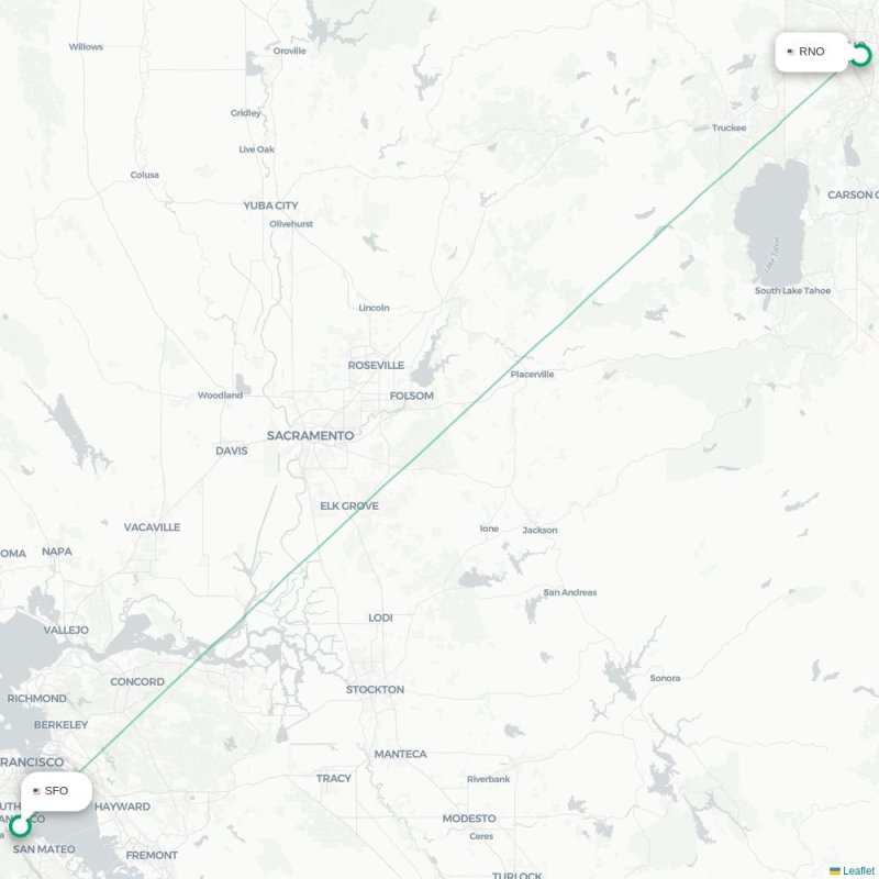 SFO - RNO route map
