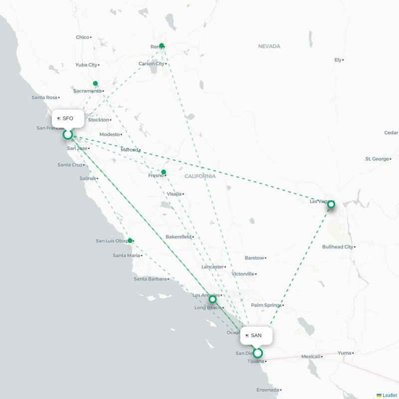 SFO - SAN route map