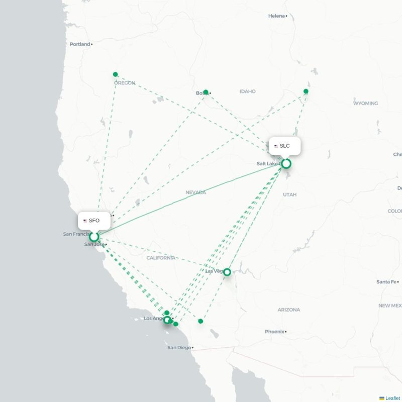 SFO - SLC route map