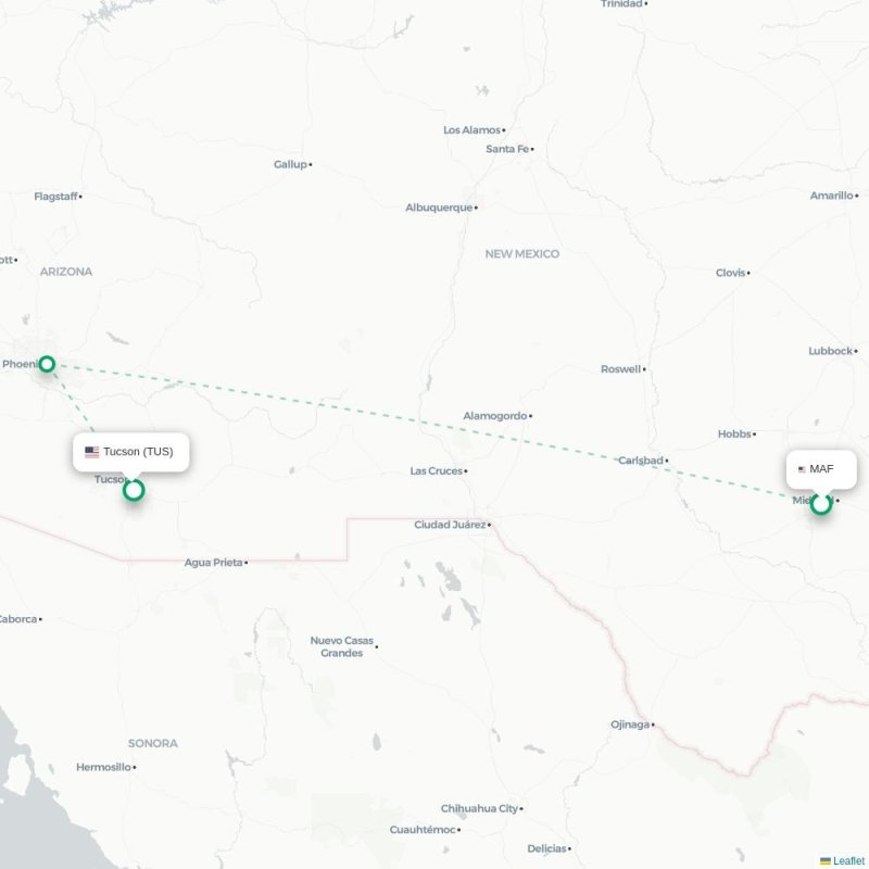 SFO - TUS route map