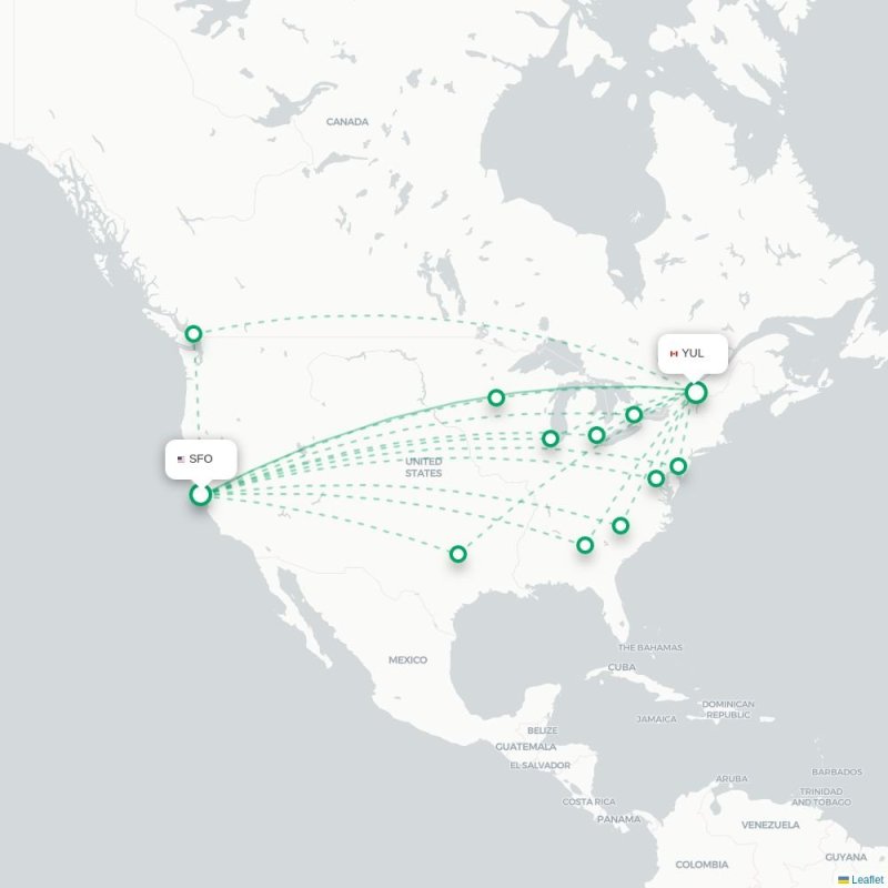 SFO - YUL route map