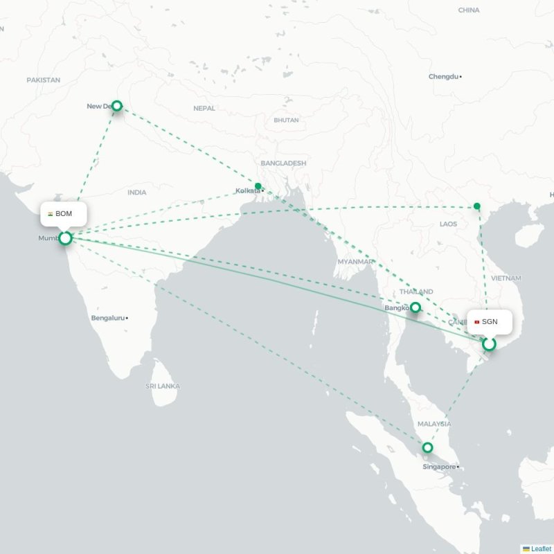 SGN - BOM route map
