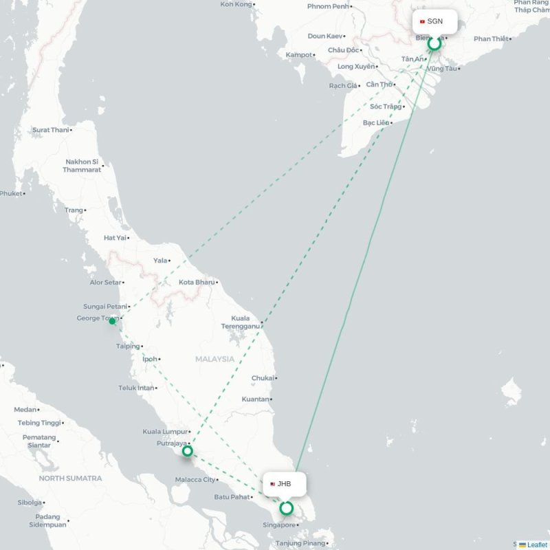 SGN - JHB route map