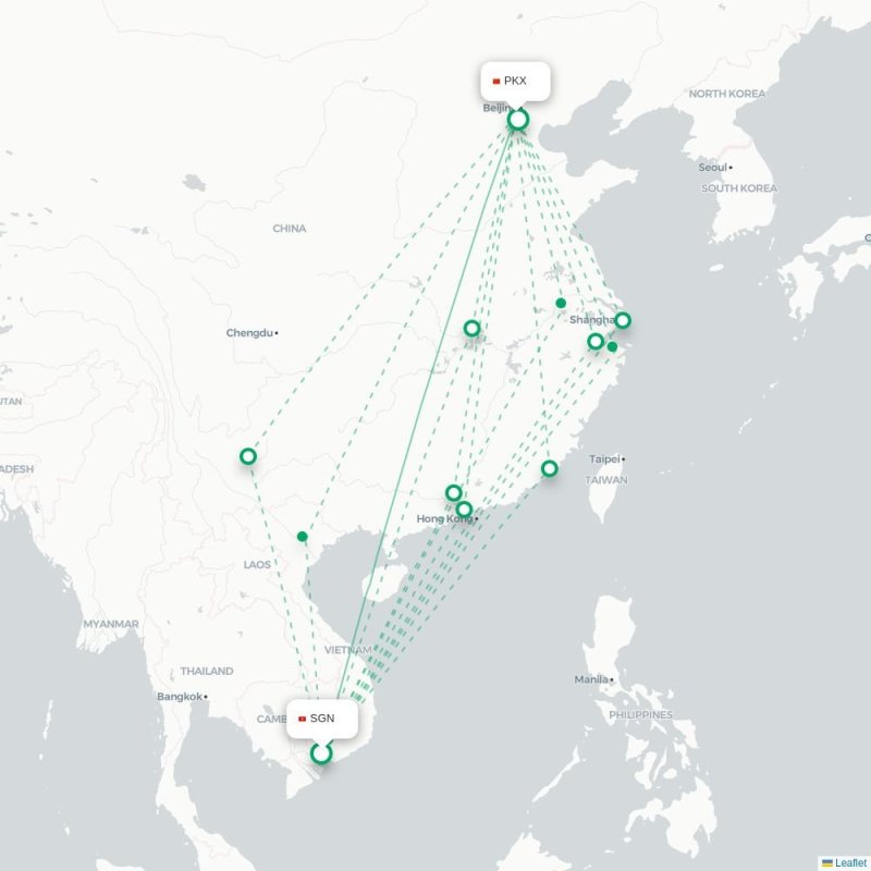 SGN - PKX route map