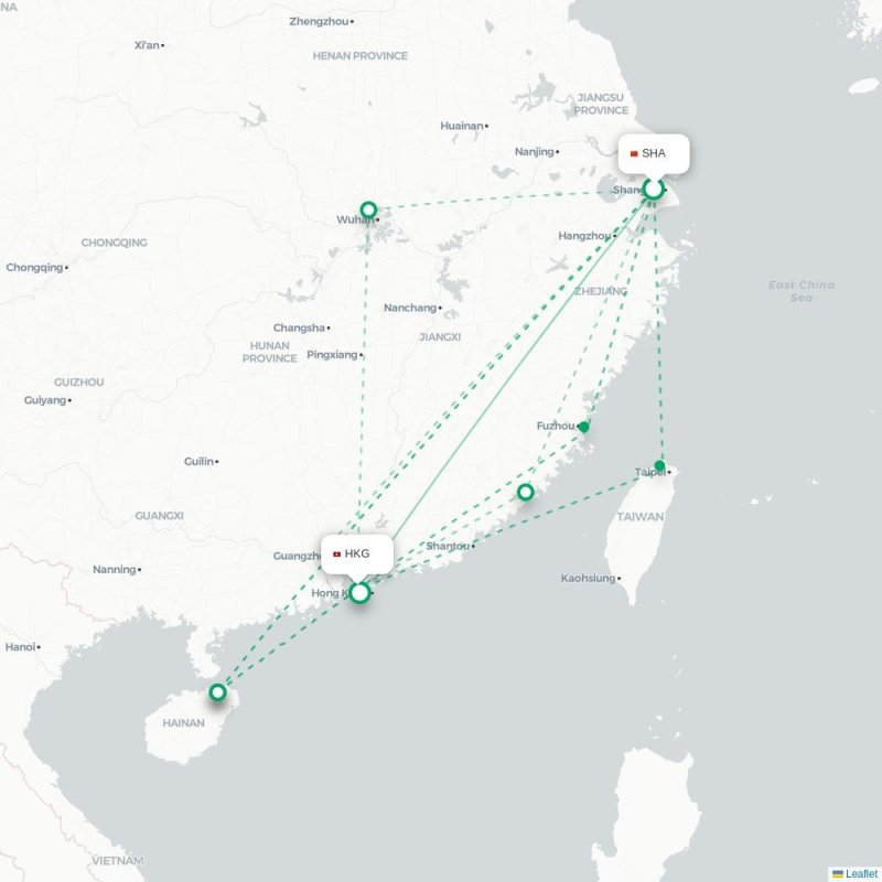 SHA - HKG route map