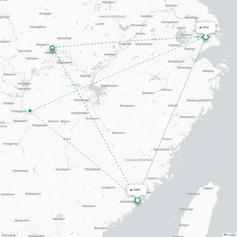 SHA - XMN route map