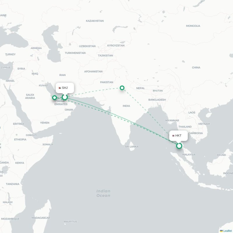 SHJ - HKT route map