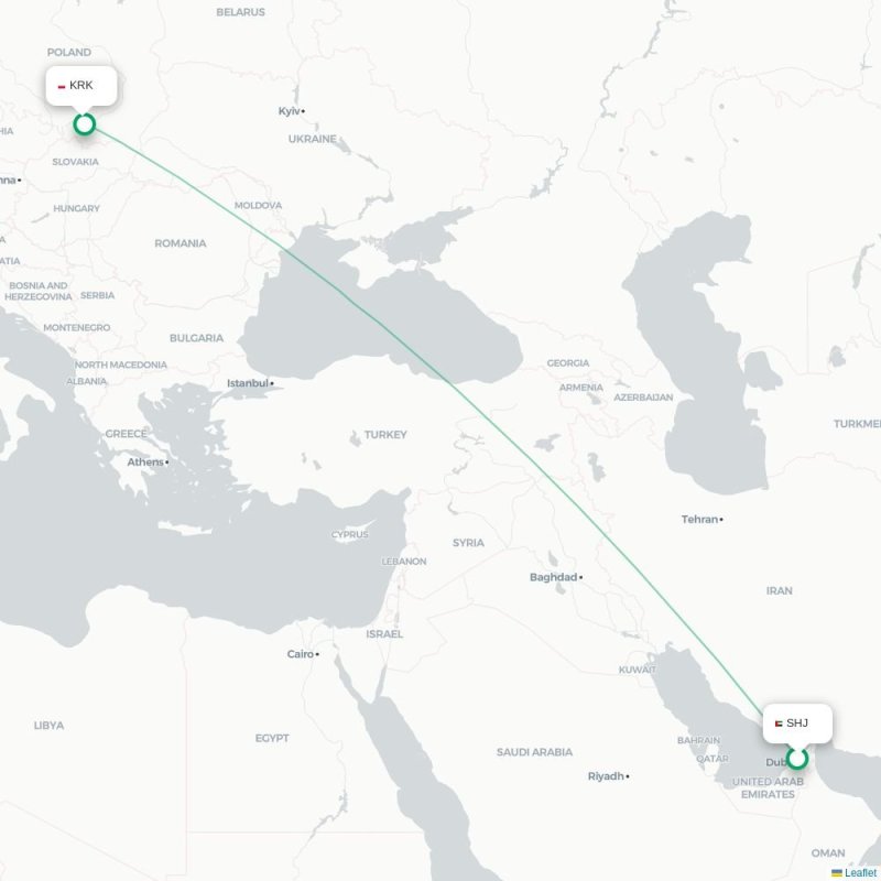 SHJ - KRK route map