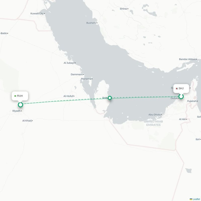 SHJ - RUH route map