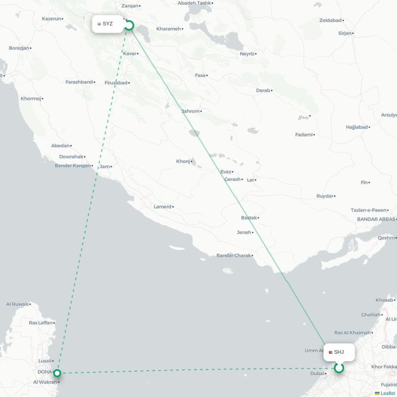 SHJ - SYZ route map