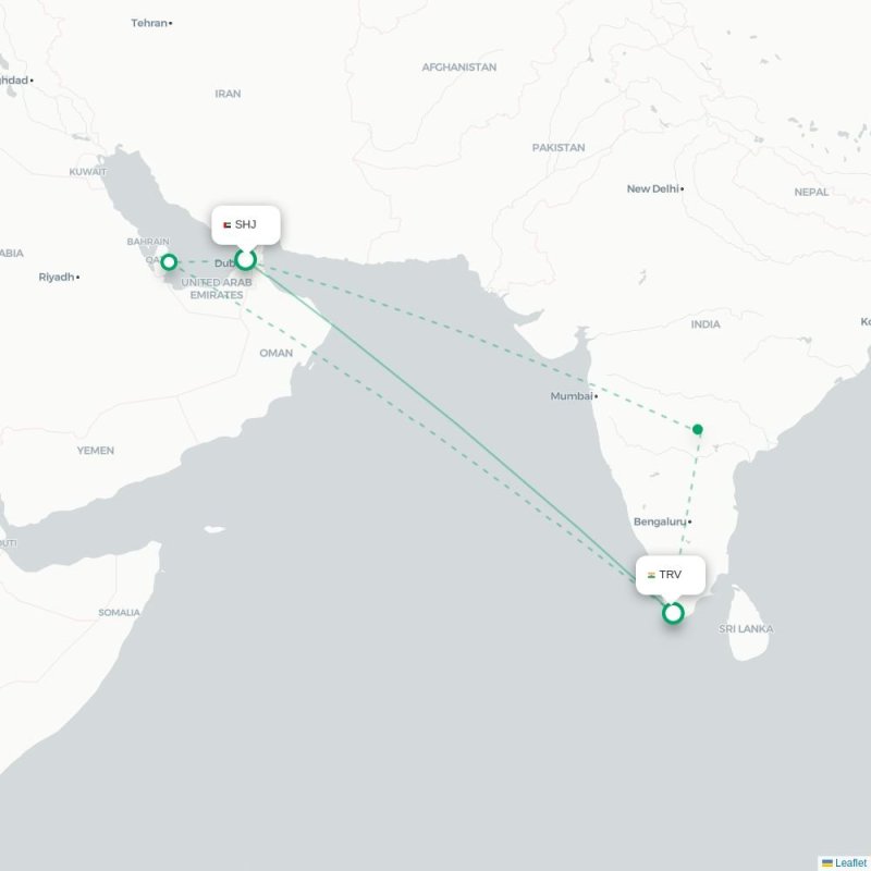 SHJ - TRV route map