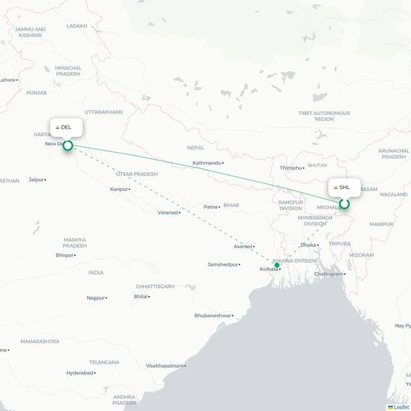 SHL - DEL route map