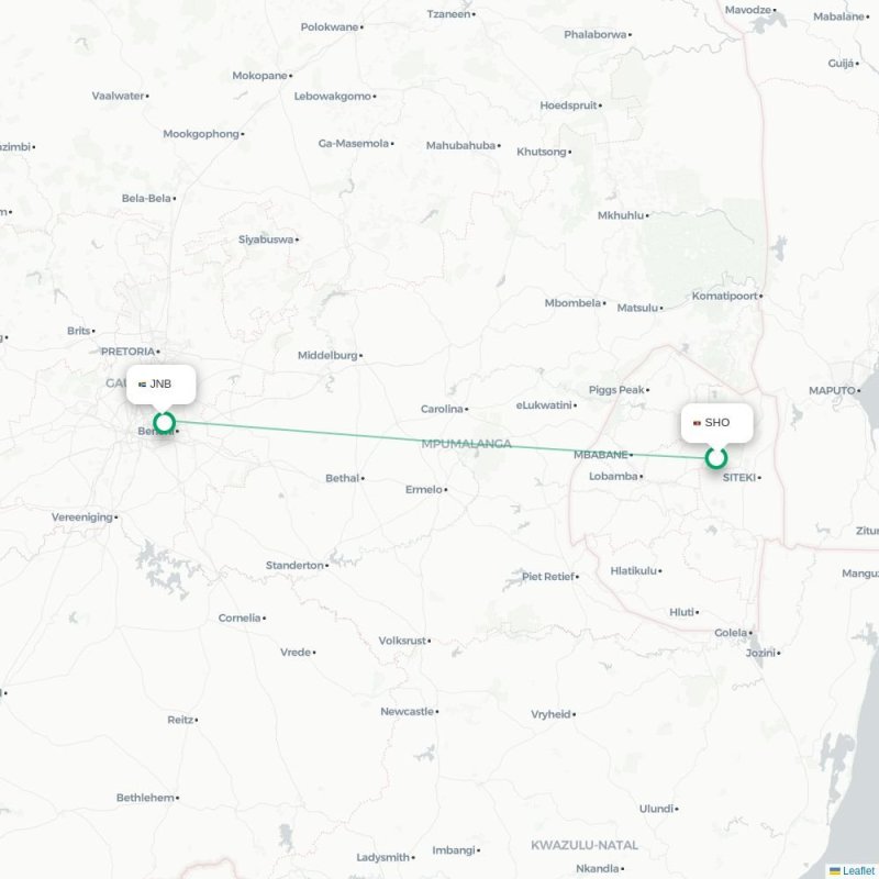SHO - JNB route map