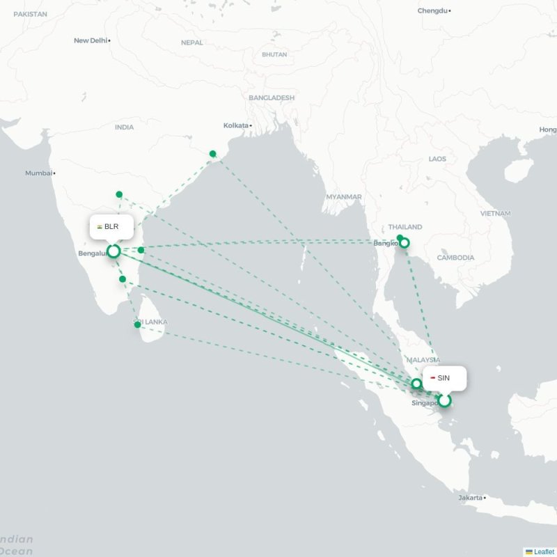 SIN - BLR route map