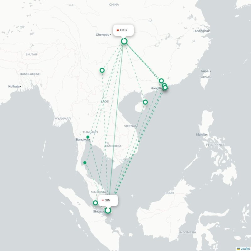 SIN - CKG route map