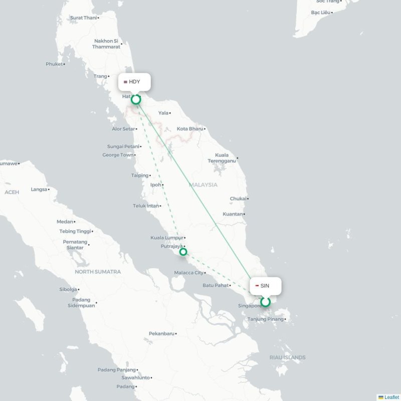 SIN - HDY route map