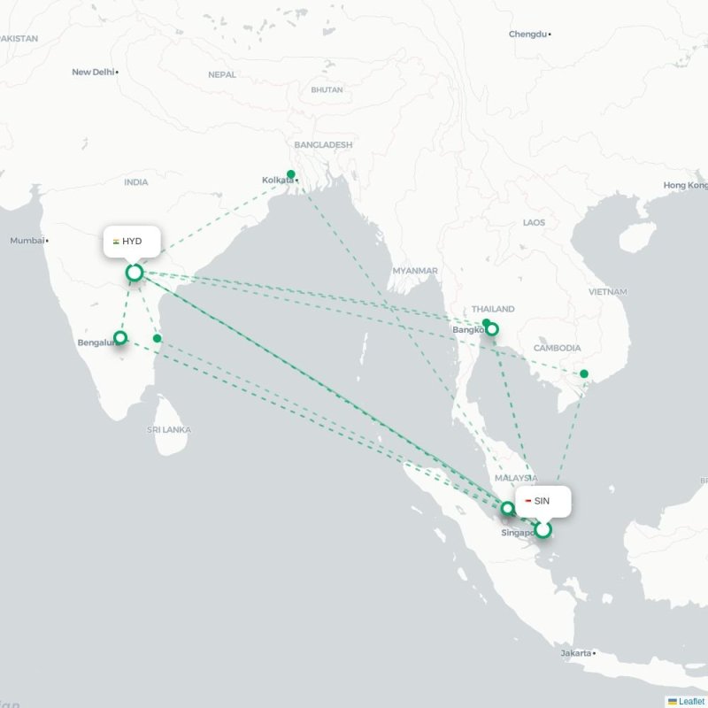 SIN - HYD route map