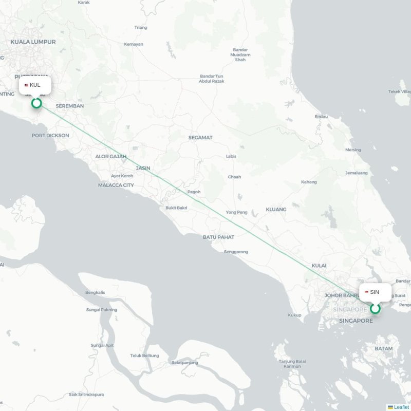 SIN - KUL route map