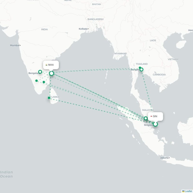 SIN - MAA route map