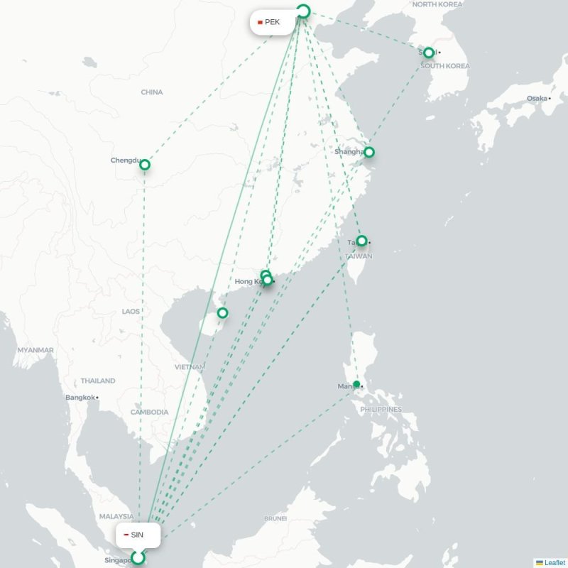 SIN - PEK route map