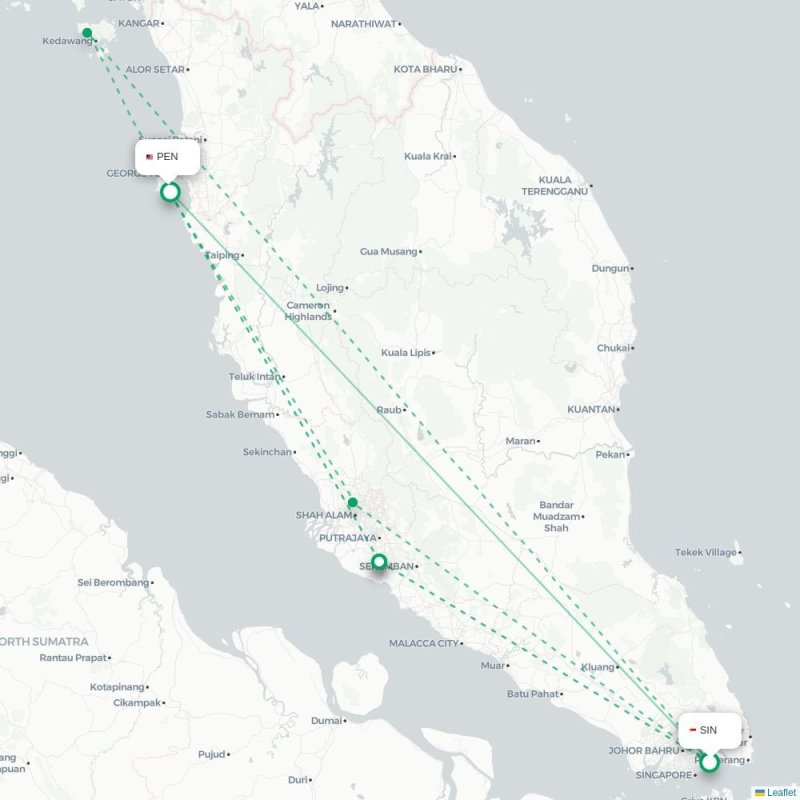 SIN - PEN route map