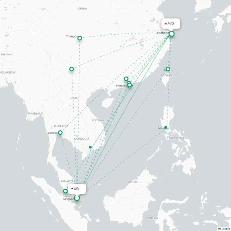 SIN - PVG route map