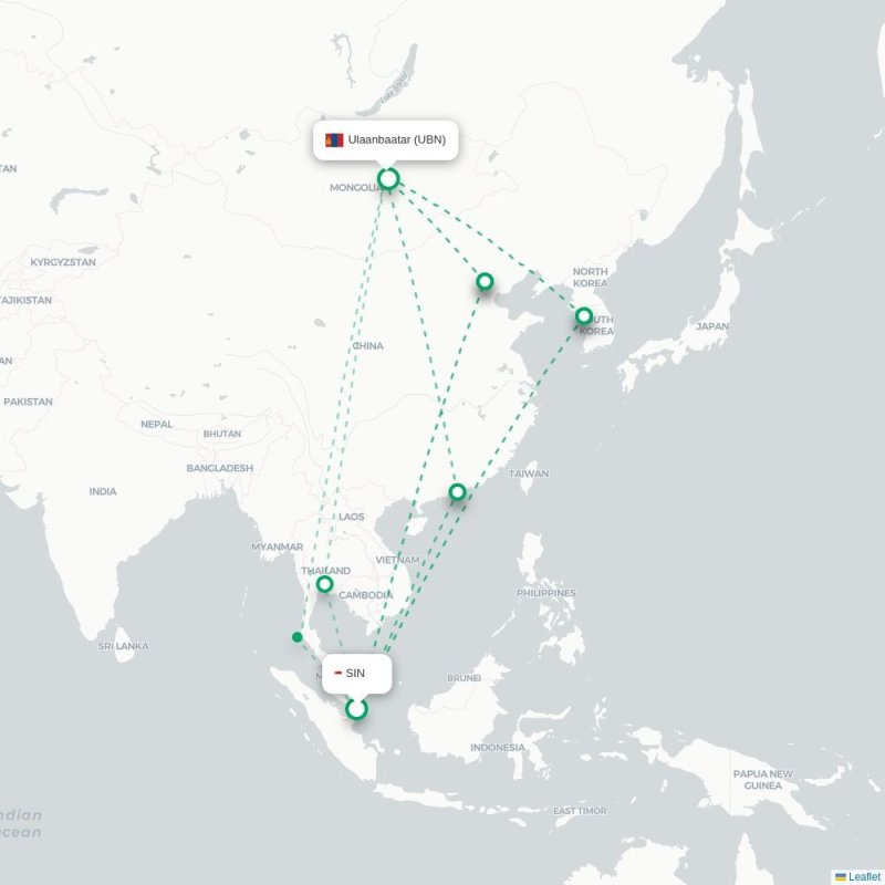 SIN - UBN route map