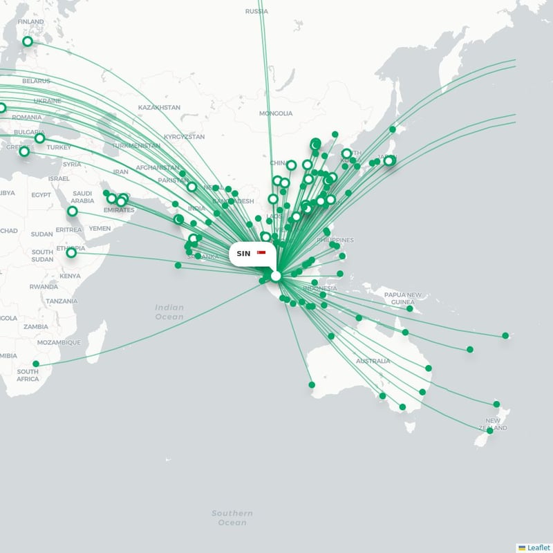 SIN - EWR route map