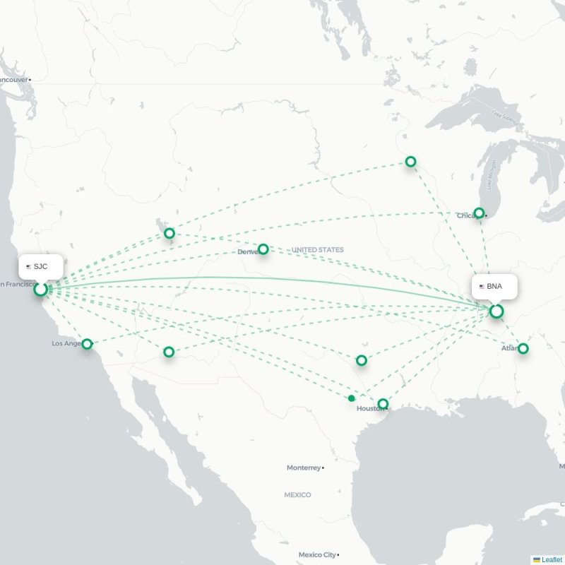 SJC - BNA route map