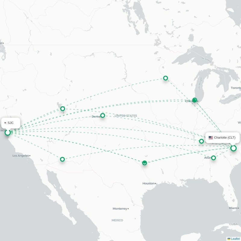 SJC - CLT route map