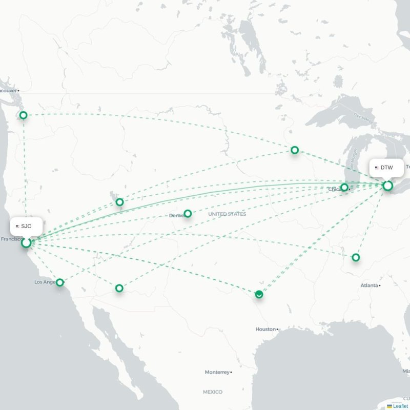 SJC - DTW route map
