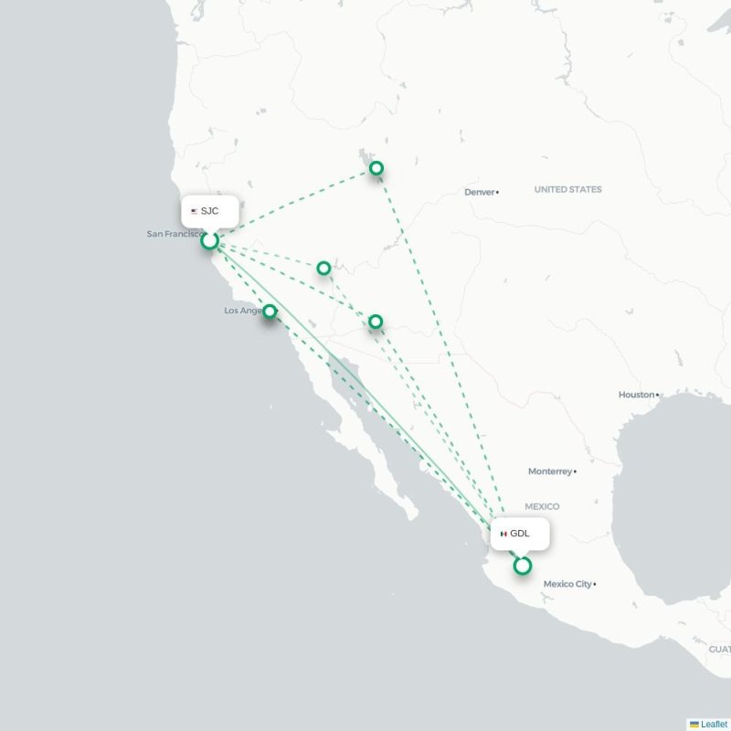 SJC - GDL route map
