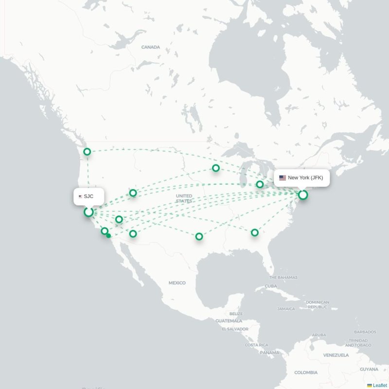SJC - JFK route map