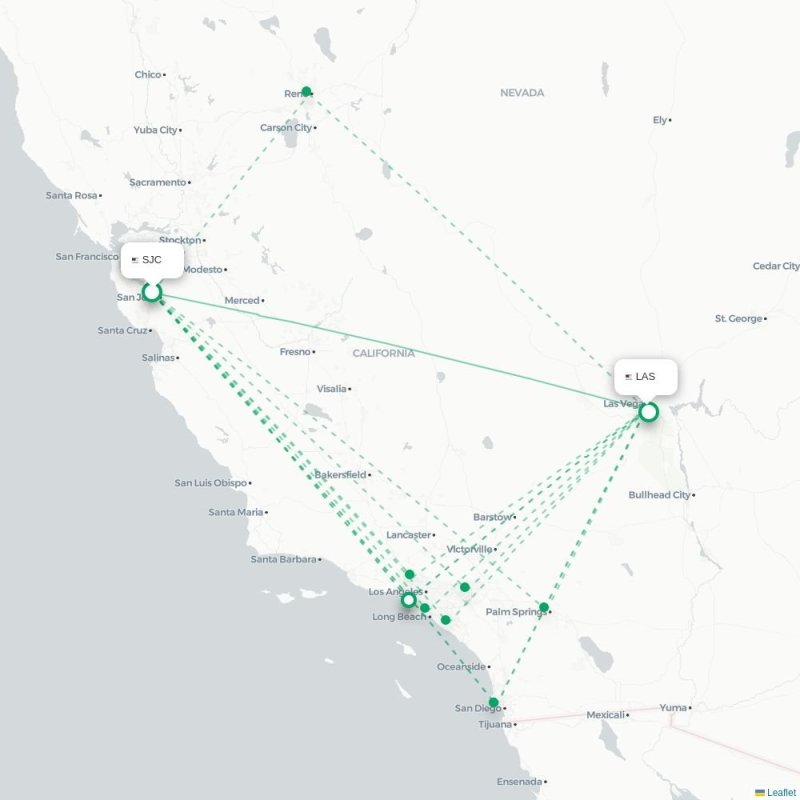 SJC - LAS route map