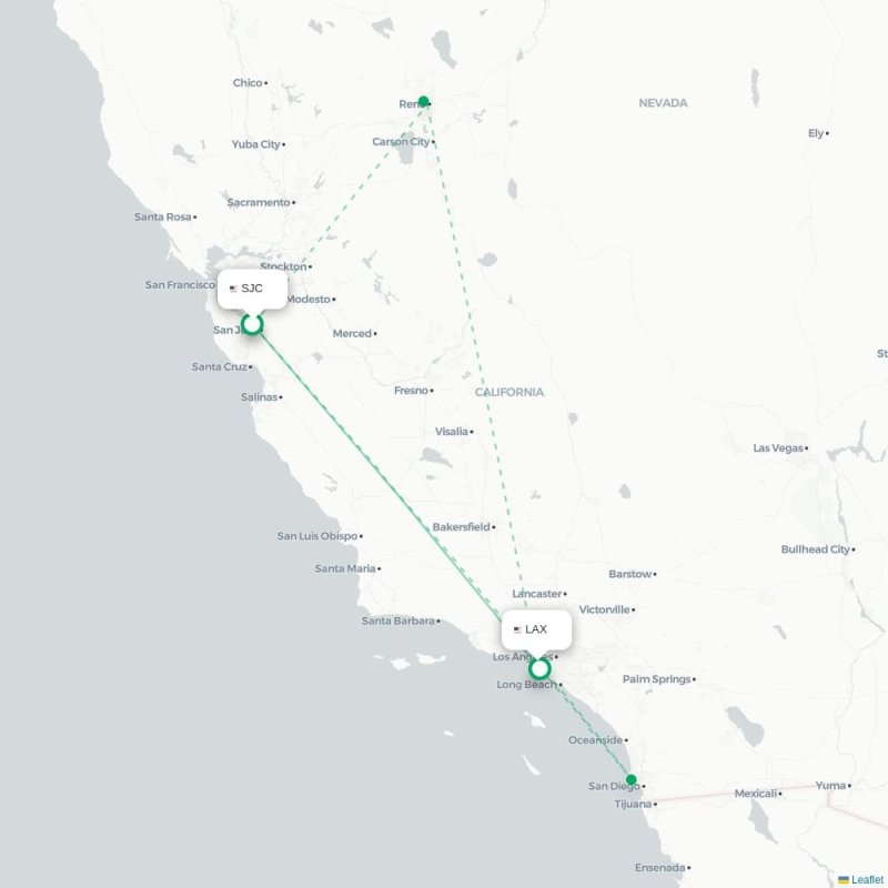SJC - LAX route map