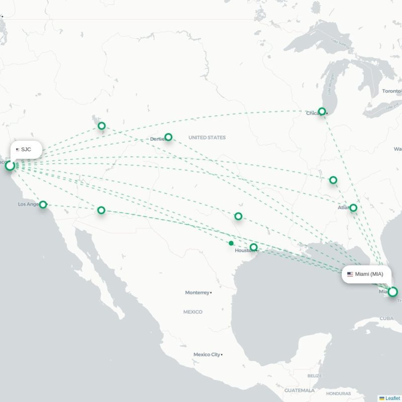 SJC - MIA route map