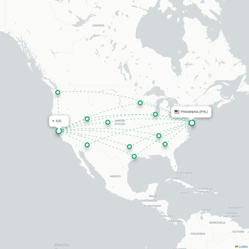 SJC - PHL route map
