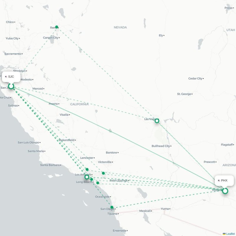 SJC - PHX route map