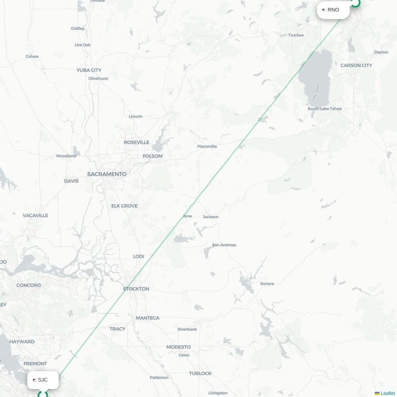 SJC - RNO route map