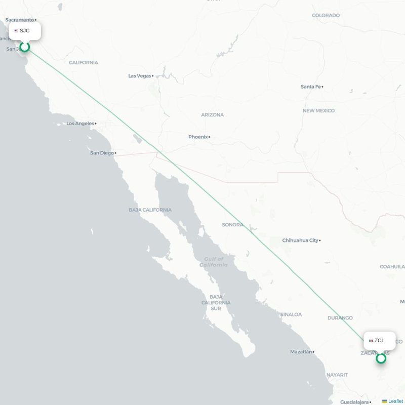 SJC - ZCL route map