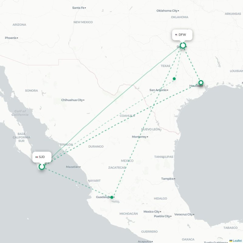 SJD - DFW route map