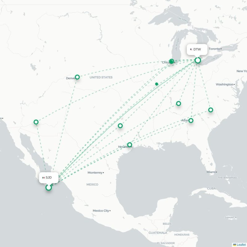 SJD - DTW route map