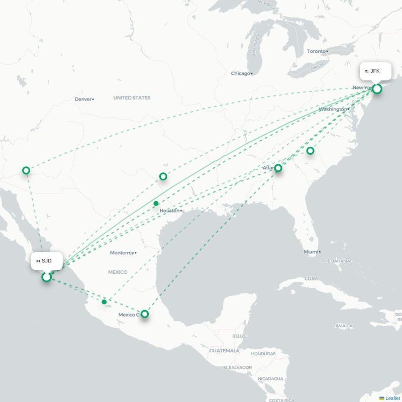 SJD - JFK route map