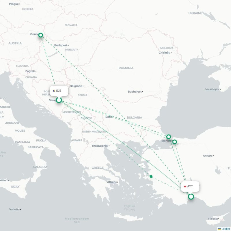 SJJ - AYT route map