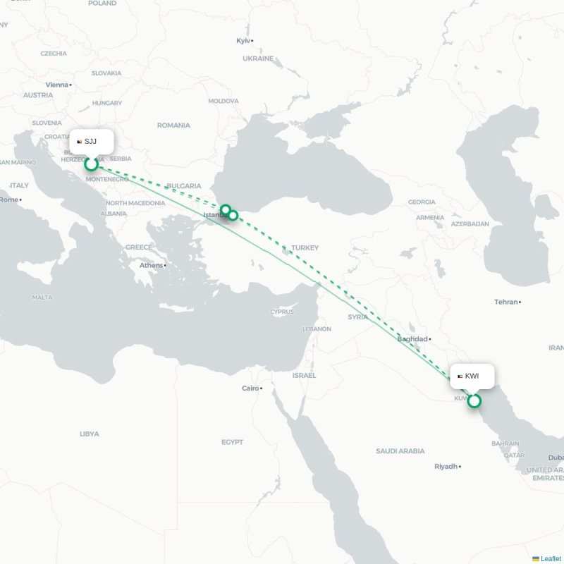 SJJ - KWI route map