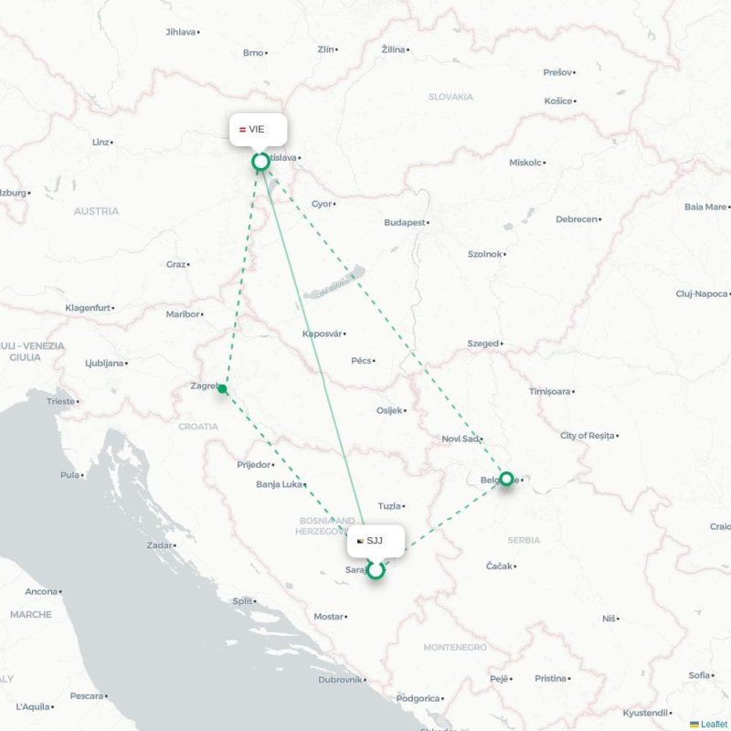 SJJ - VIE route map
