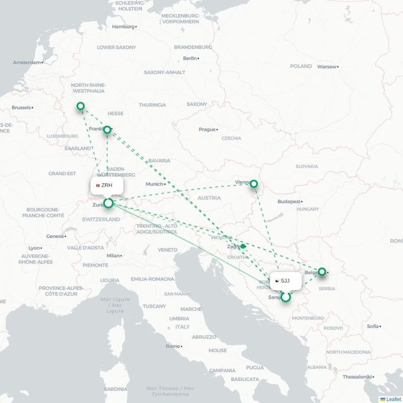 SJJ - ZRH route map