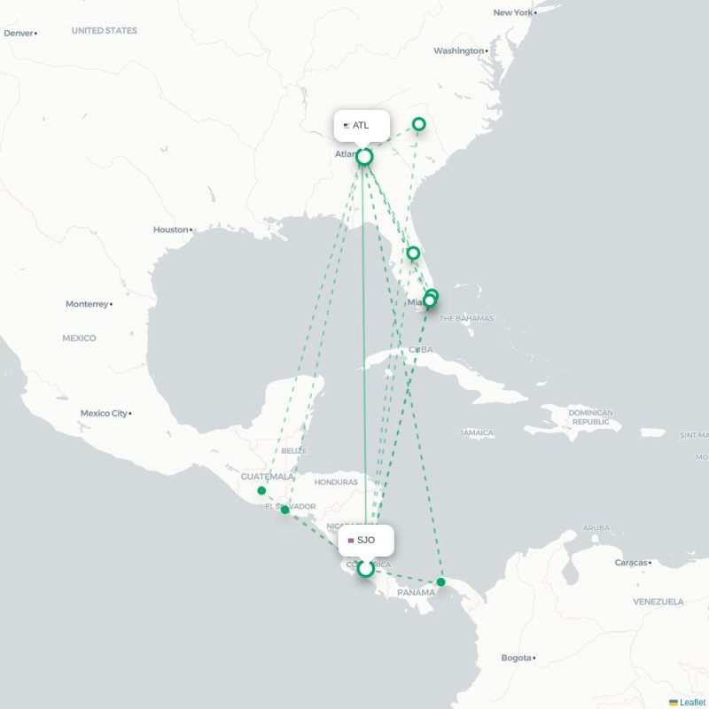 SJO - ATL route map