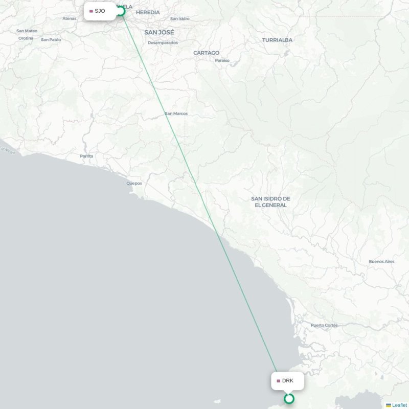 SJO - DRK route map